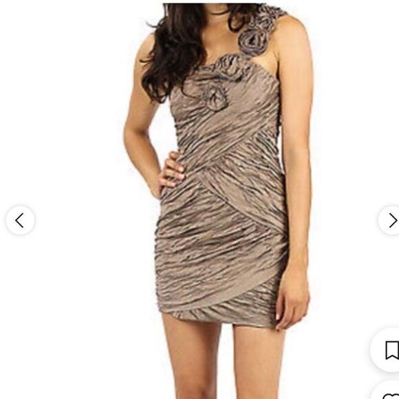 NWT BCBGMaxAzria Evangeline One Shoulder Mini Dress Evangeline in Fatigue - Picture 1 of 13